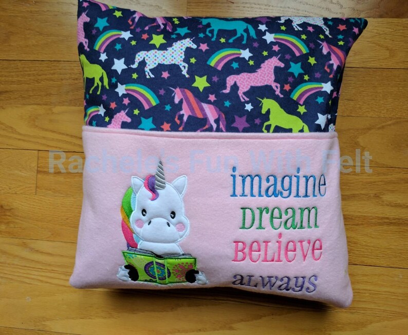 Unicorn reading pocket pillow sleepover pillow travel pillow Etsy