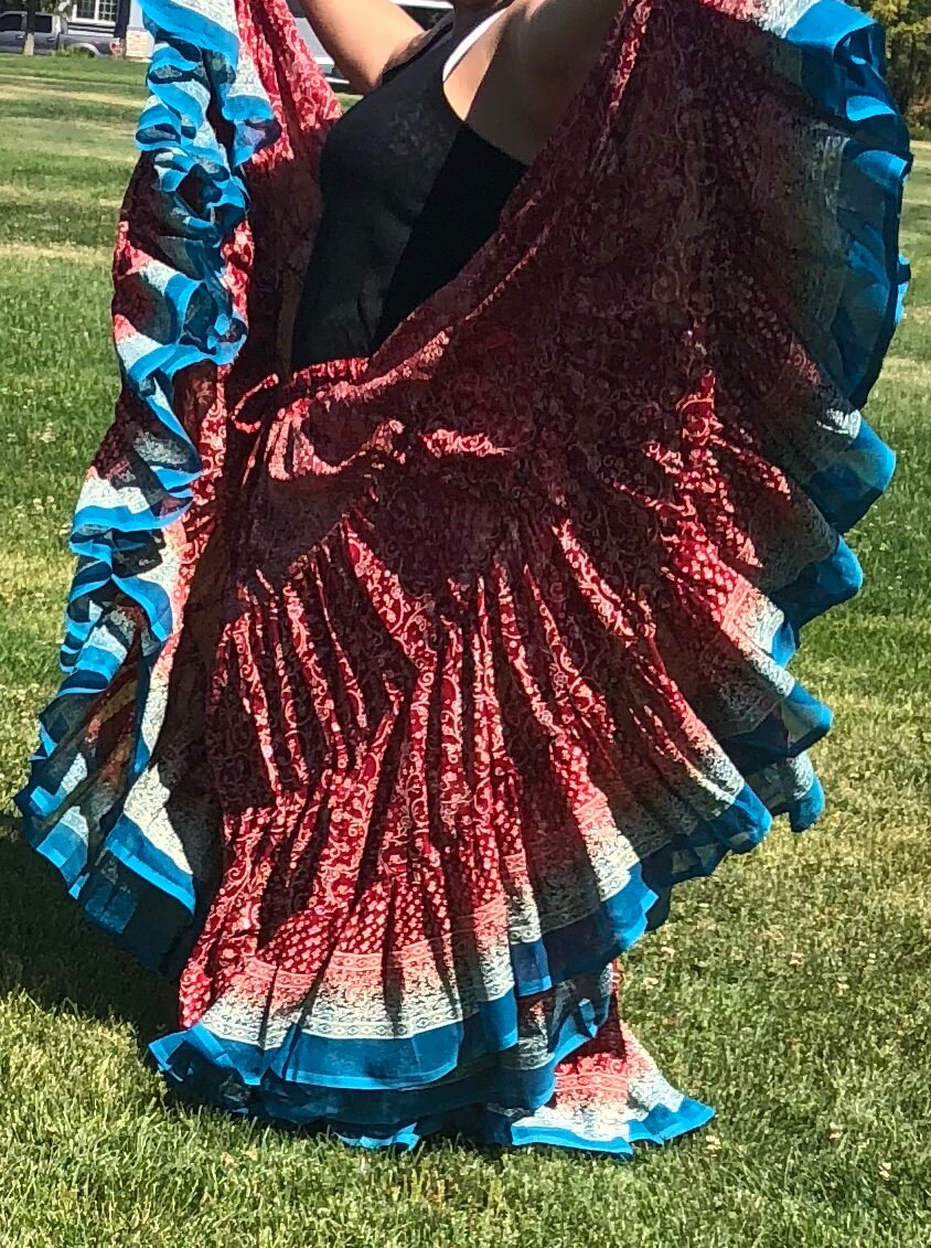 Belly dance tribal panel sari gypsy dance ats Goddess layer costume skirt Gorgeous  25  yard Rani  skirt Ask a question