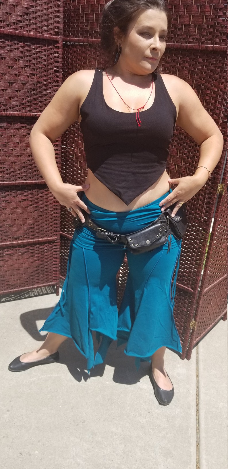 Priate Bloomers Ruffle Capri Pants wattached Skirt Steampunk Belly Dance Fusion Festival Clothing Yoga Burning Man ATS
