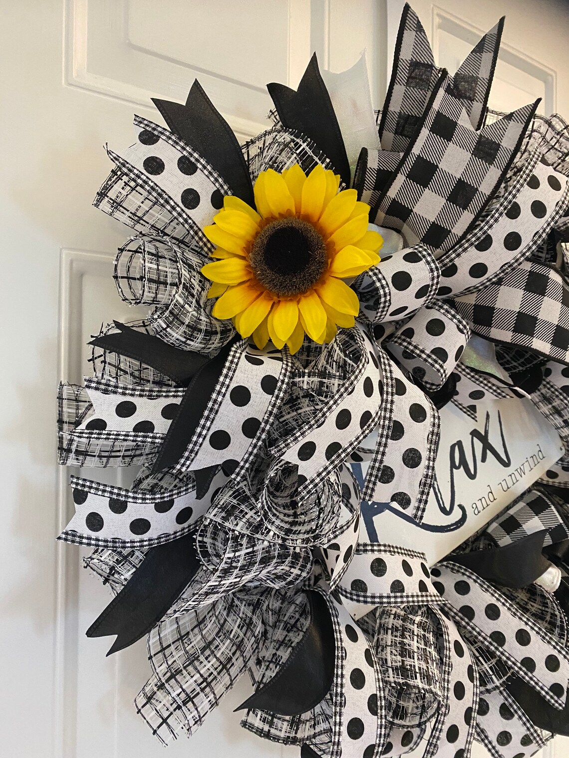 Sunflower wreath Black and white wreath Cottage wreath Etsy