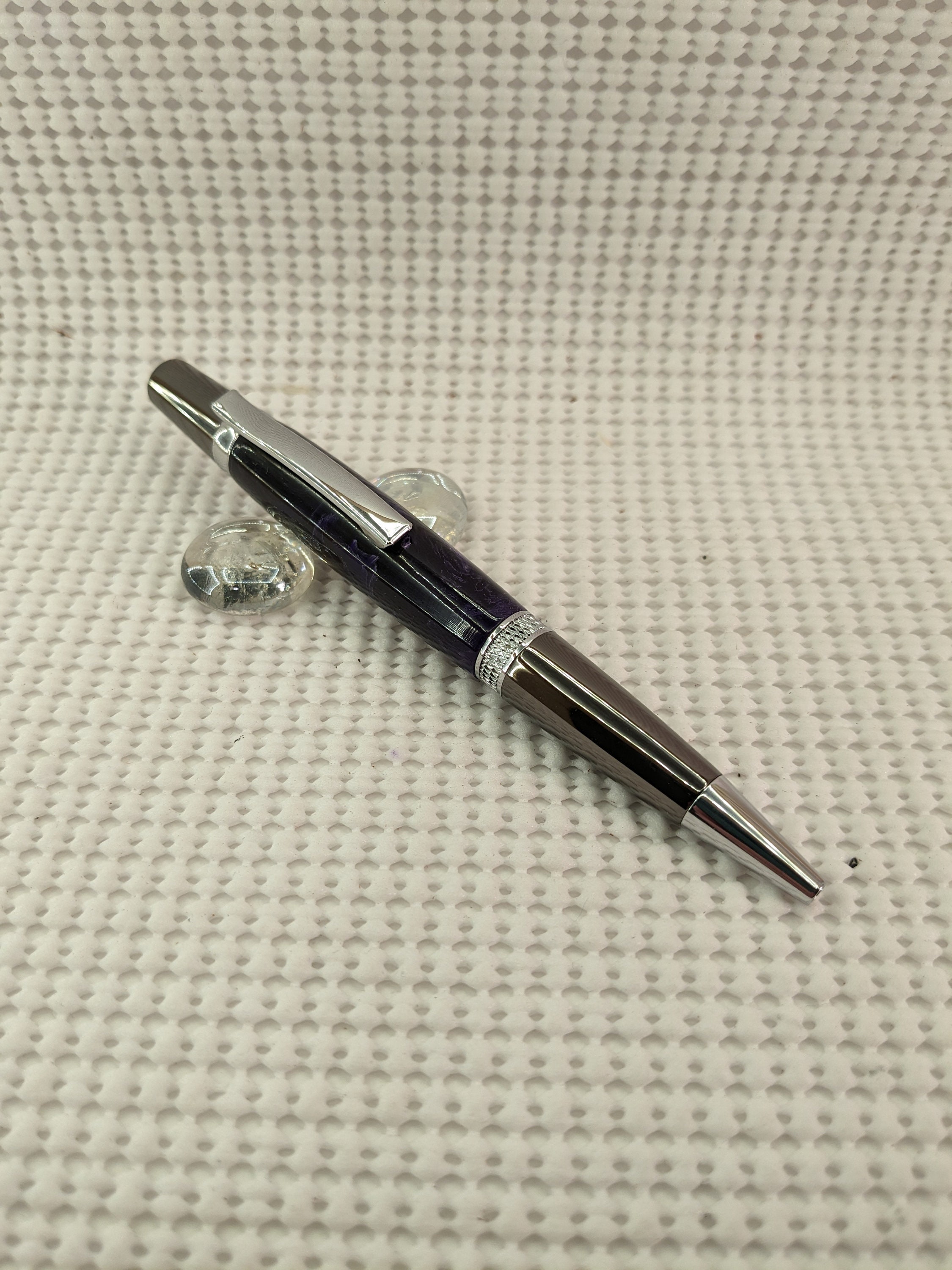 Custom Acrylic Pen Hand Turned Beautiful Purple Black, White, and Lavender  Made in USA Stainless Steel Hardware 003BPA 