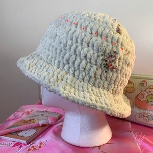 Cream Rhinestone Buckethat