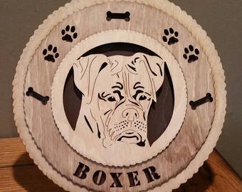 Boxer Floppy Ears Dog Wall Tribute Wall Art Laser Engraved ManCave Personalized, Stand Optional, Jumbo 16" and 18" options