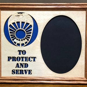 8x10  Police To Protect and Serve Laser Engraved Picture Frame with Photo hole for 5x7, Color Background,Can be Personalized,Hanger,Easel