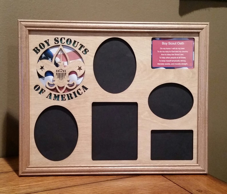 11x14 Boy Scouts of America Laser Engraved Picture Frame with 5 Photo Holes Collage Flag Background and Boy Scout Oath