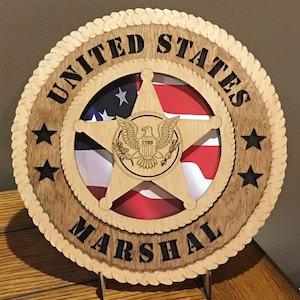 United States Marshal Wall Tribute ManCave Protect and Serve Badge Personalized, Stand, Jumbo 16&quot; & 18&quot; options