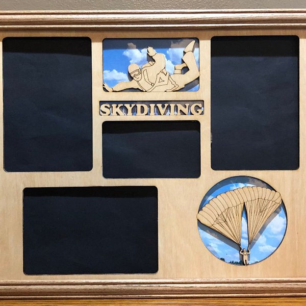 11x14  Skydiving And Parachuting Laser Engraved Picture Frame with 4 Photo Holes Collage Color Background