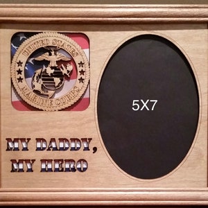 8x10 US Marine My Daddy My Hero Laser Engraved Picture Frame 5x7 Photo Flag Background Frame Optional Official License Hobbyist Number 21003
