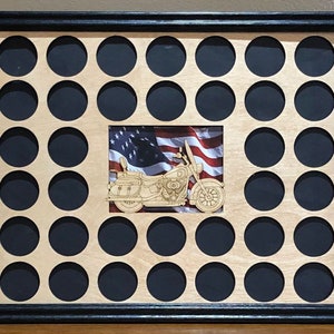 Poker Chip Frame Display Insert and Frame Fits 36 Harley-Davidson or Casino chips 11 X 14 wood chip holder and frame optional