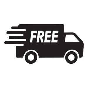 Puede incluir: Gr&aacute;fico en blanco y negro de un cami&oacute;n de reparto con la palabra "FREE" en letras blancas en negrita en el lateral. El cami&oacute;n tiene l&iacute;neas de velocidad estilizadas, lo que sugiere una entrega r&aacute;pida.