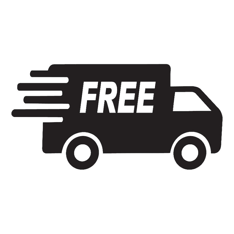 Puede incluir: Gr&aacute;fico en blanco y negro de un cami&oacute;n de reparto con la palabra "FREE" en letras blancas en negrita en el lateral. El cami&oacute;n tiene l&iacute;neas de velocidad estilizadas, lo que sugiere una entrega r&aacute;pida.