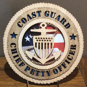 US Coast Guard Chief Petty Officer Wall Tribute Can Be  Personalized, Stand Available, 16" & 18" sizes available
