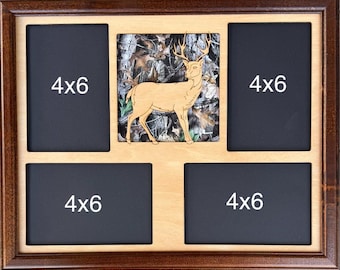 11x14  Deer Hunter Laser Engraved Picture Frame with 4- Photo Hole  Camo Background Frame Optional