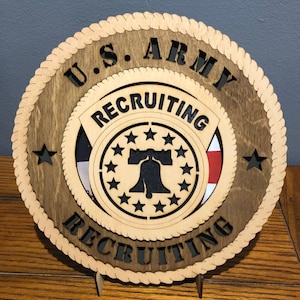 U.S. Army Recruiting Wall Tribute w/Flag Background ManCave Military Army Navy Air Force Marines Personalized Stand, Jumbo 16"&18"option