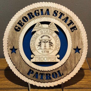 Georgia State Trooper Wall Tribute ManCave Protect and Serve Personalized, Stand, Jumbo 16&quot; & 18&quot; options,Add Badge #,Name