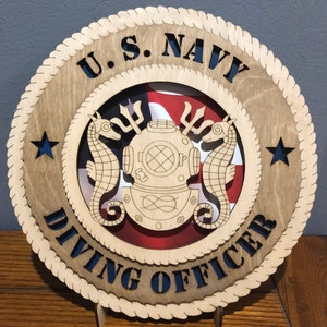 US Navy Diving Officer Wall Tribute Can Be Personalized, Stand available, clock options available, 16&quot; & 18&quot; options available