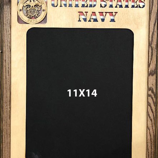 14x18 US Navy  Laser Engraved Picture Frame with 1 Photo Hole's for 11x14 photo,All wood frame,hanger,Can be personalized