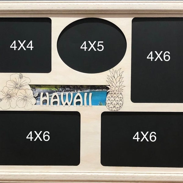 11x14 Hawaii Vacation Laser Engraved Picture Frame with 5 Photo Holes Collage with Hibiscus&Pineapple