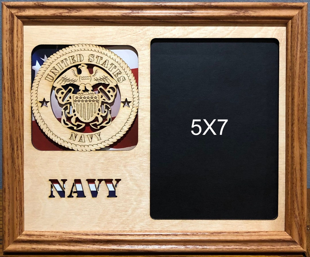 8x10 US Navy Laser Engraved Picture Frame 5x7 Photo & Flag Background