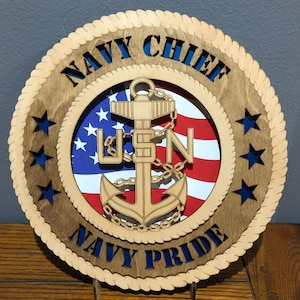 US Navy Chief Navy Pride Wall Tribute Can Be Personalized, Stand Available, 16&quot; & 18&quot; sizes available