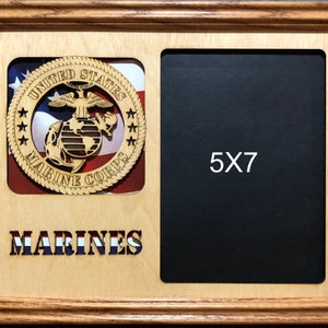 8x10 US Marine Laser Engraved Picture Frame with 5x7 Photo opening and Flag Background Frame Optional Official License Hobbyist Number 21003