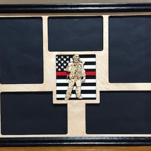 11x14  Fire Department Thin Red Line Flag Firefighter Laser Engraved Picture Frame with 5 Photo Holes Flag Background,Can be Personalized