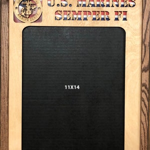 14x18 US Marines Laser Engraved Picture Frame with 1 Photo Hole&#39;s for 11x14 photo,All wood frame,hanger,Can be personalized