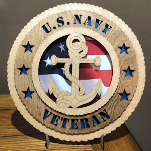 US Navy Veteran Wall Tribute Can Be Personalized, Stand Available, 16" & 18" sizes available
