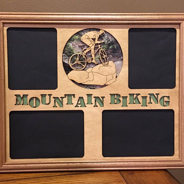 11x14 Mountain Biking Laser Engraved Picture Frame with 4 Photo Holes Matte Collage hanger included