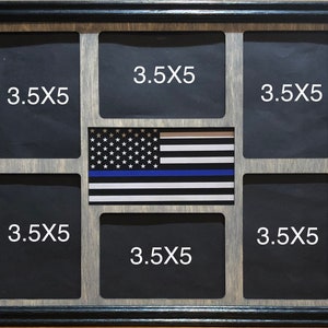 11x14 Thin Blue Line Laser Engraved Picture Frame with 6 Photo Holes Collage Gray Matte, Paper color flag background,Frame Optional