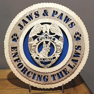 Police Badge K9 Unit  Wall Tribute ManCave Can Be Personalized, Stand, Jumbo 16&quot; & 18&quot; options