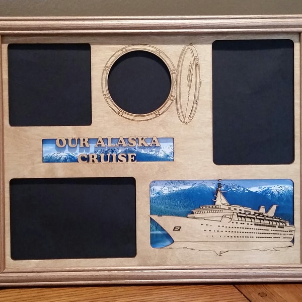 11x14 Alaska Cruise Vacation Laser Engraved Picture Frame with 4 Photo Holes Collage Cruise Ship