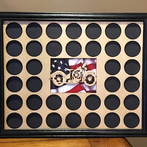 Poker Chip Frame Display Matte and Frame Optional Fits 36 Harley-Davidson or Casino chips 11 X 14  Frame available