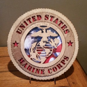 US Marine Corps Wall Tribute w/Flag Background ManCave Military Army Navy Air Force Marines Personalized, Stand, Jumbo 16&quot; & 18&quot; options