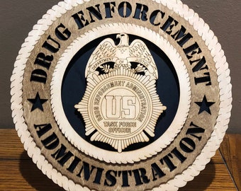 Drug Enforcement Agency Wall Tribute ManCave Protect and Serve Personalized, Stand, Jumbo 16" & 18" options