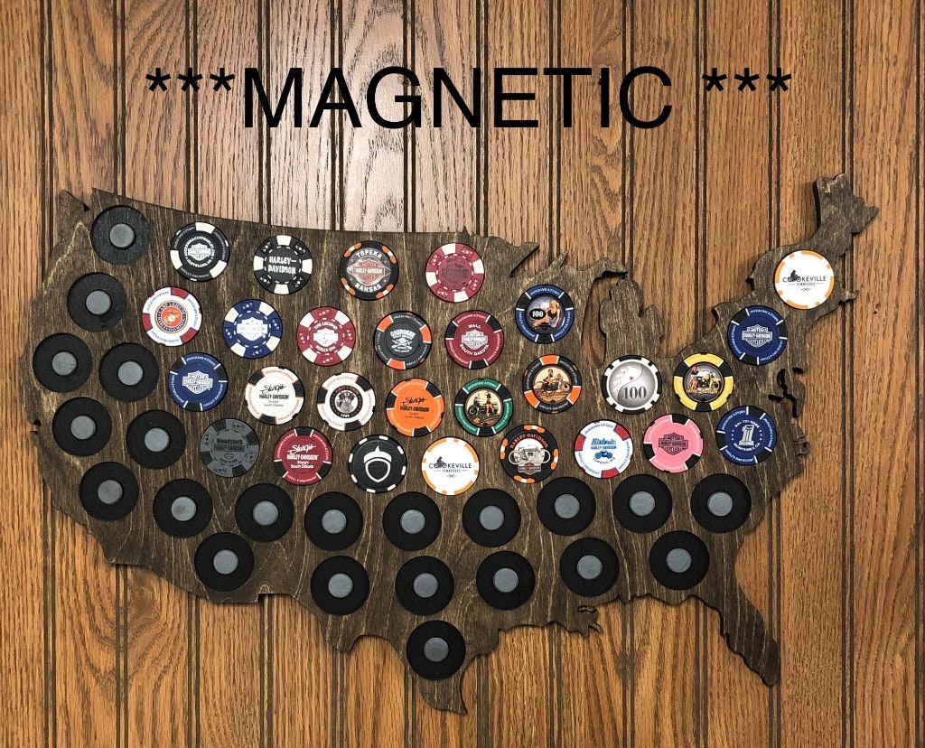 USA Map Magnetic Poker Chip Motorcycle Display Fits 50