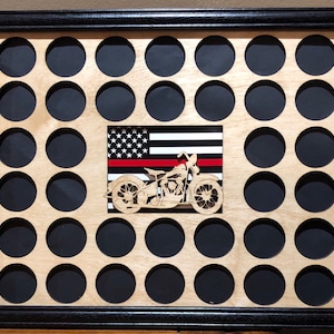 Poker Chip Thin Red Line Frame Display Insert and Frame Fits 36 Harley-Davidson or Casino chips 11 X 14  birch chip holder and frame