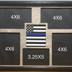 11x14 Thin Blue Line Laser Engraved Picture Frame with 6 Photo Holes Collage Gray Matte,Frame Optional