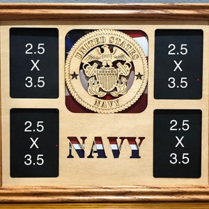 8x10 US Navy Laser Engraved Picture Frame With 4  Photo Holes & Flag Background Frame Optional Official License Hobbyist # HOB-NTLPO-UNIPE01