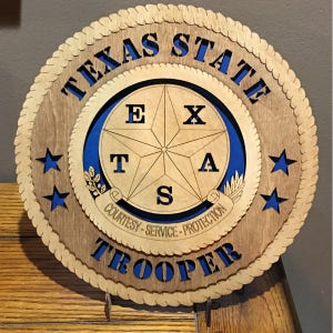 Texas State Trooper Highway Patrol Wall Tribute ManCave Protect and Serve Personalized, Stand, Jumbo 16&quot; & 18&quot; options