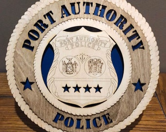 Port Authority Police Wall Tribute ManCave Protect and Serve Personalized, Stand, Jumbo 16" & 18" options,Add Badge #
