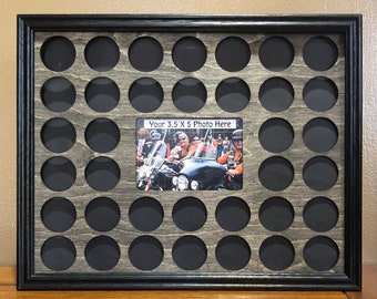 Poker Chip Frame Display Black Insert & Frame,Photo Hole 4x6, Fits 36Harley-Davidson or Casino chip 11 X 14 wood chip holderandFrameOptional