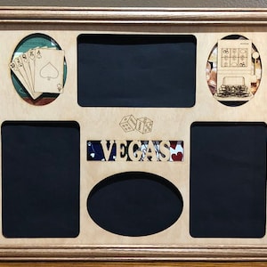 11x14 Las Vegas w/Cards,Slots Vacation Laser Engraved Picture Frame with 4 Photo Holes Collage Can be personalized