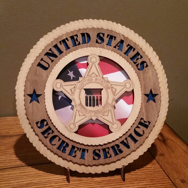 United States Secret Service Wall Tribute ManCave Protect and Serve Badge Personalized, Stand, Jumbo 16" & 18" options