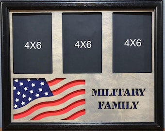11x14 Military Family Laser Engraved Picture Frame with 3 4x6 Photo Holes Collage,Frame Optional