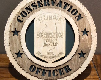 Conservation Officer Illinois Wall Tribute ManCave Protect and Serve  Personalized, Stand, Jumbo 16" & 18" options