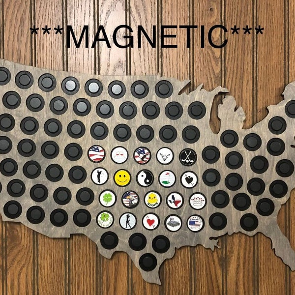 USA Map Magnetic Golf Ball Marker Display  Fits 90 Metal Golf Ball Markers 3/8 9 Stain Choice's