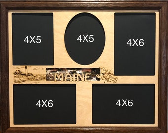 11x14 Maine Vacation Laser Engraved Picture Frame with 5 Photo Holes Collage Frame Optional