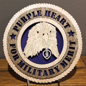 Purple Heart for Military Merit Wall Tribute ManCave  Personalized, Stand, Jumbo 16" & 18" options