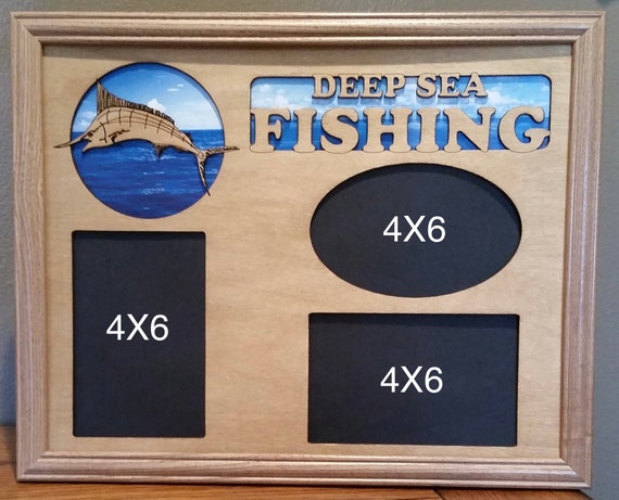 11x14 Deep Sea Fishing Laser Engraved Picture Frame with 3 Photo Holes